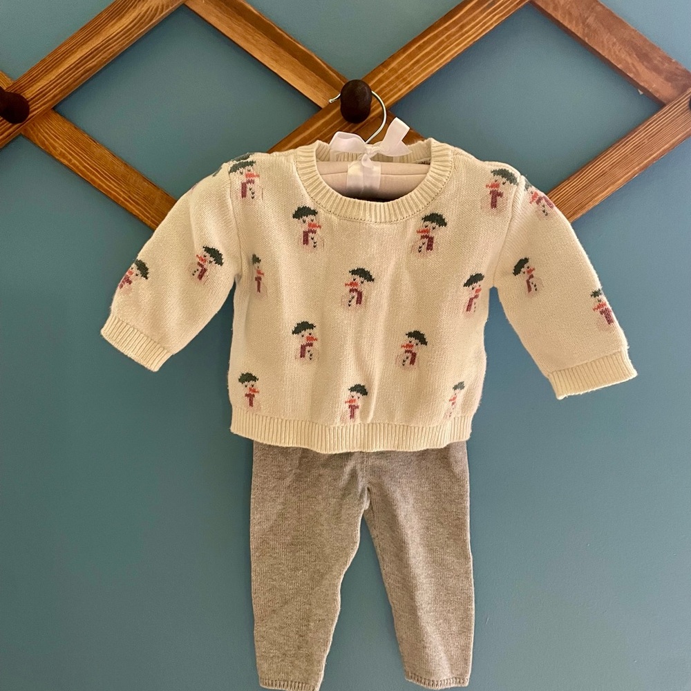 Organic Cream Sweater with organic Gray Knit Pants